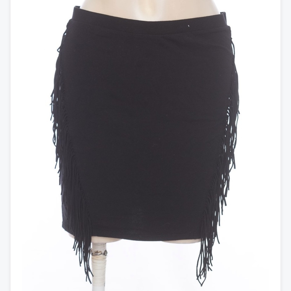 Express Black Fringe Cotton Skirt nwot